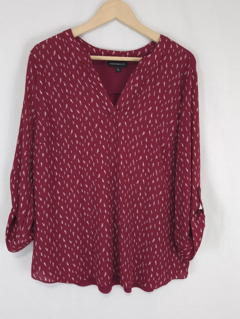 Fortune & Ivy Women's Burgundy V-Neck Blouse